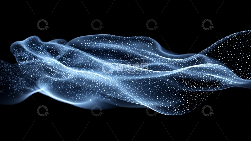 高清大图下载【趣麦麦图】蓝色粒子波浪在黑色背景中流动