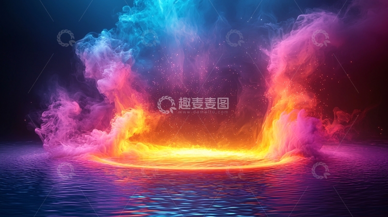 高清大图下载【趣麦麦图】多彩烟雾水面漩涡背景