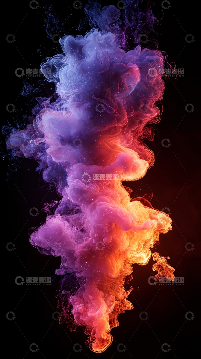 高清大图下载【趣麦麦图】彩色烟雾在黑色背景中