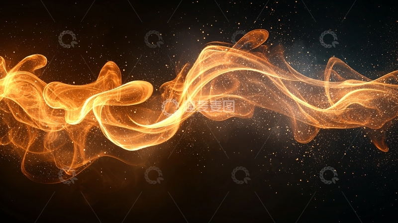 高清大图下载【趣麦麦图】金色烟雾在黑色背景上流动