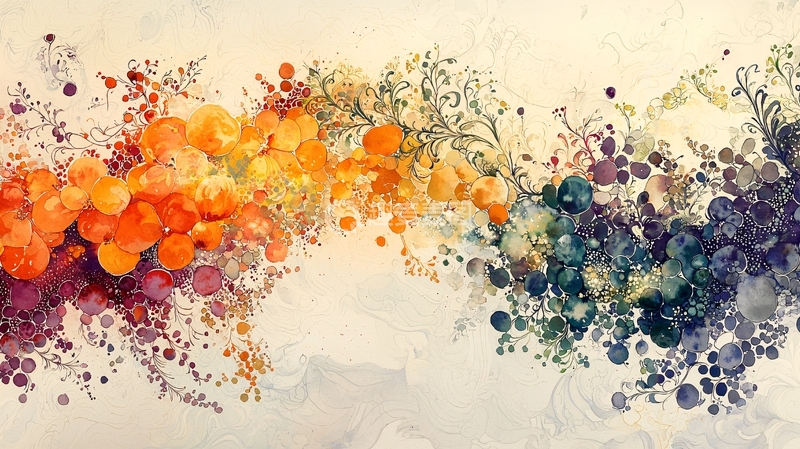 高清大图下载【趣麦麦图】彩色圆点与植物交织