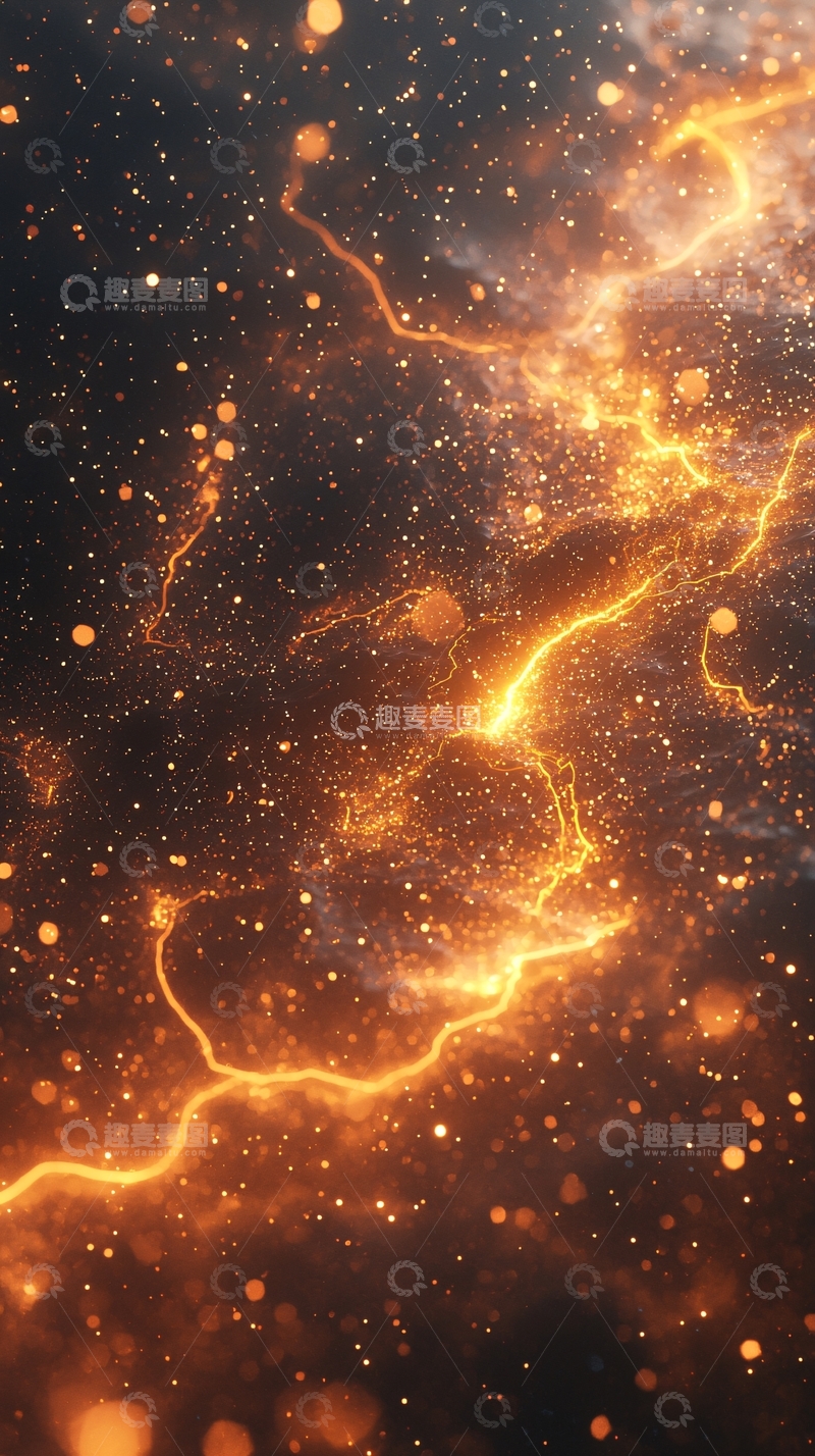 高清大图下载【趣麦麦图】金色闪电星云宇宙背景