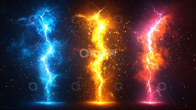 高清大图下载【趣麦麦图】彩色闪电能量爆发