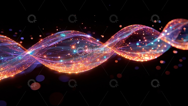 高清大图下载【趣麦麦图】彩色螺旋粒子光带在黑背景上