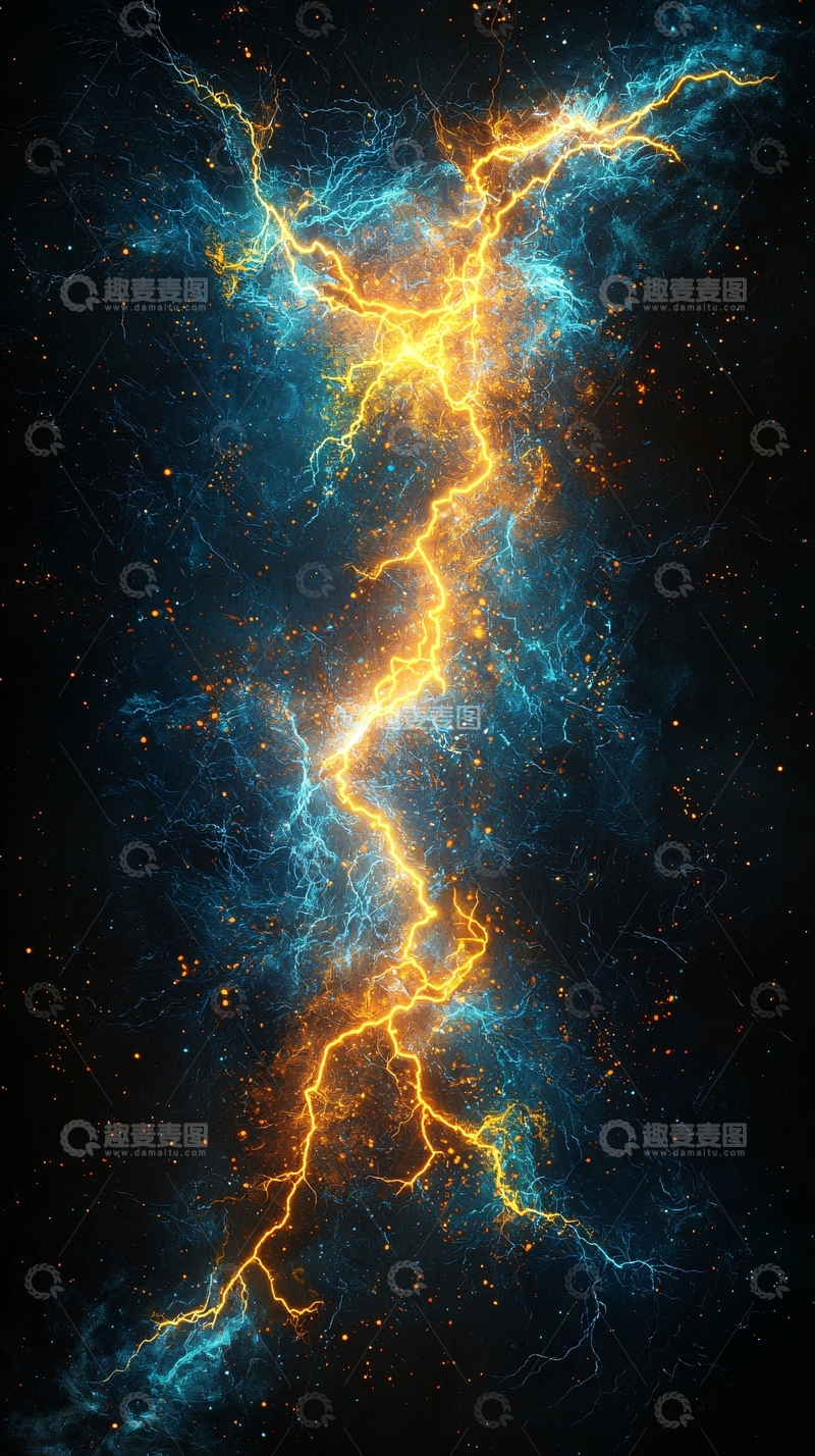 高清大图下载【趣麦麦图】金色闪电蓝色星云背景