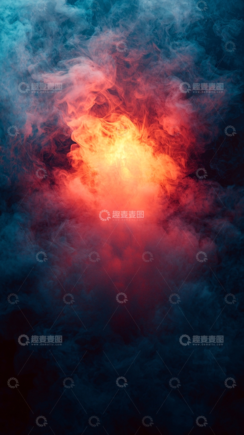 高清大图下载【趣麦麦图】红色光晕中的烟雾