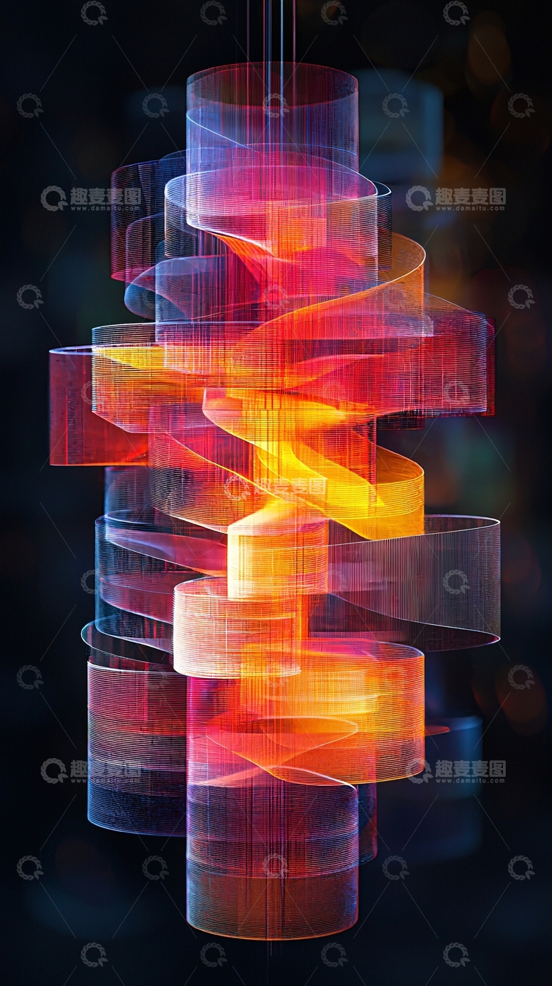高清大图下载【趣麦麦图】彩色螺旋柱形抽象图案