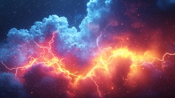 蓝色紫色橙色闪电云