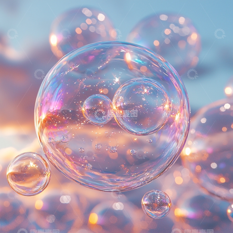 高清大图下载【趣麦麦图】透明气泡漂浮在空中