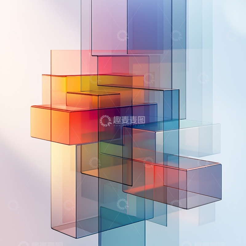 高清大图下载【趣麦麦图】彩色透明几何体堆叠