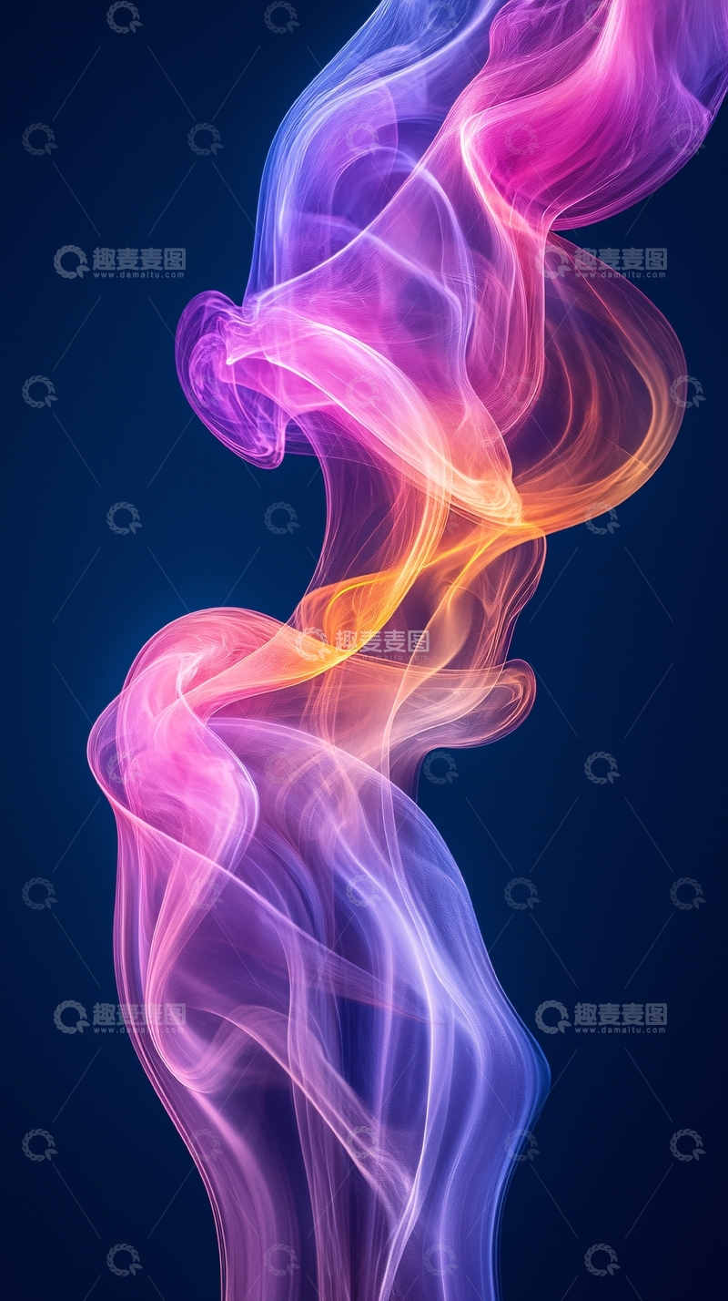 高清大图下载【趣麦麦图】彩色烟雾在深蓝色背景上飘动