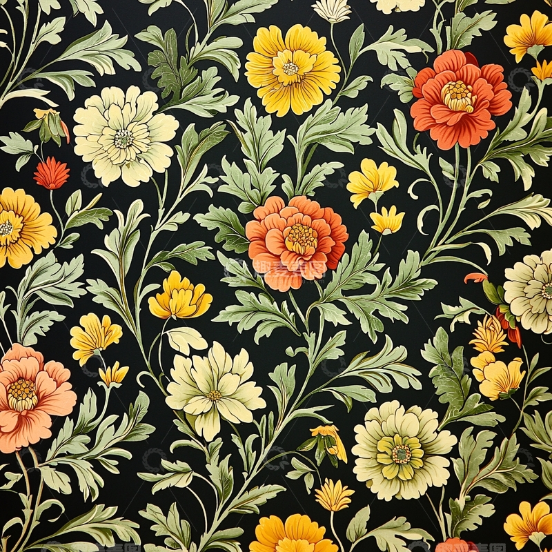 高清大图下载【趣麦麦图】繁花盛开的复古壁纸