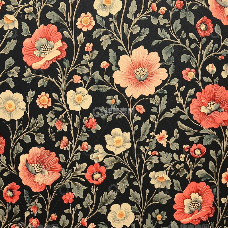 高清大图下载【趣麦麦图】复古花卉壁纸图案