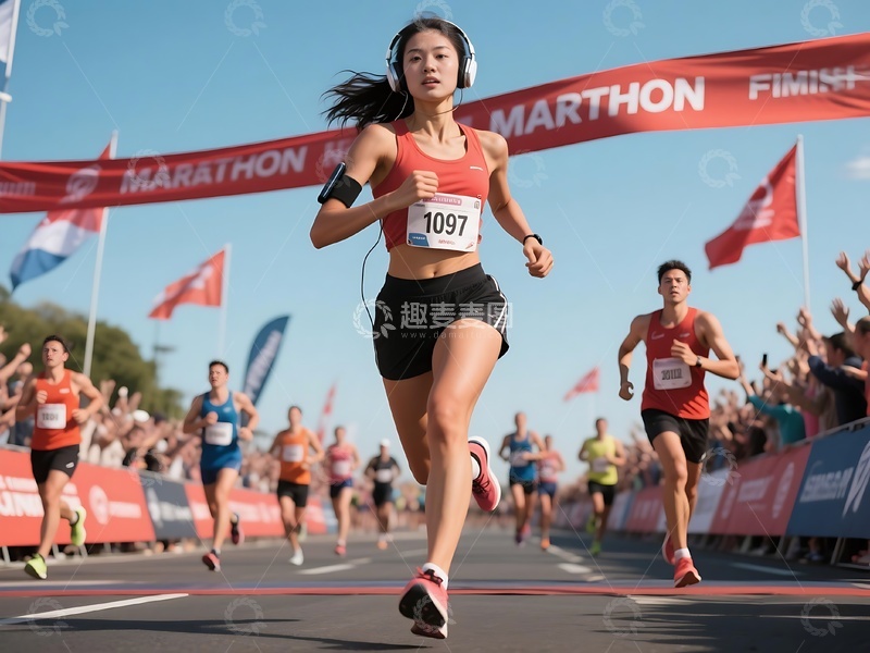 高清大图下载【趣麦麦图】女性马拉松赛道拼搏瞬间