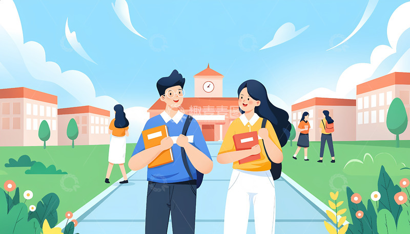 高清大图下载【趣麦麦图】-创意卡通青春校园手绘插画