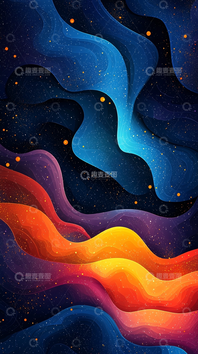高清大图下载【趣麦麦图】抽象彩色曲线星空背景