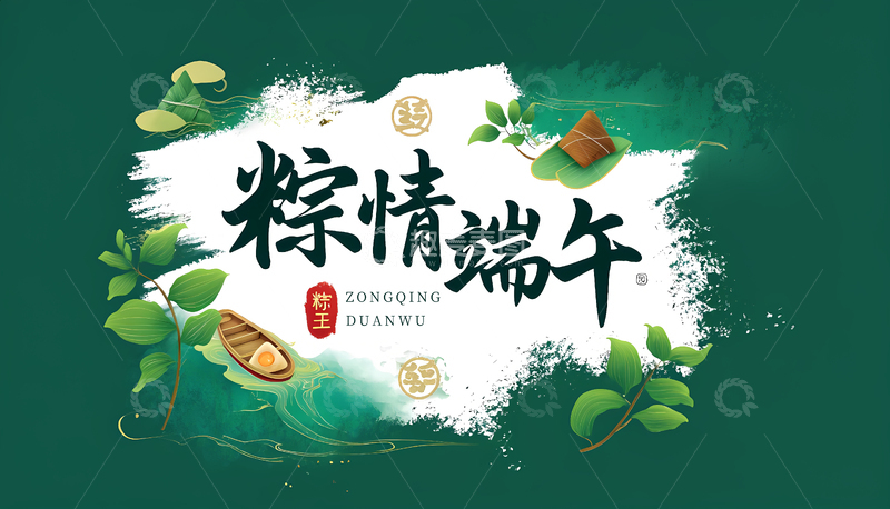 端午节粽情端午中国风毛笔艺术字背景1