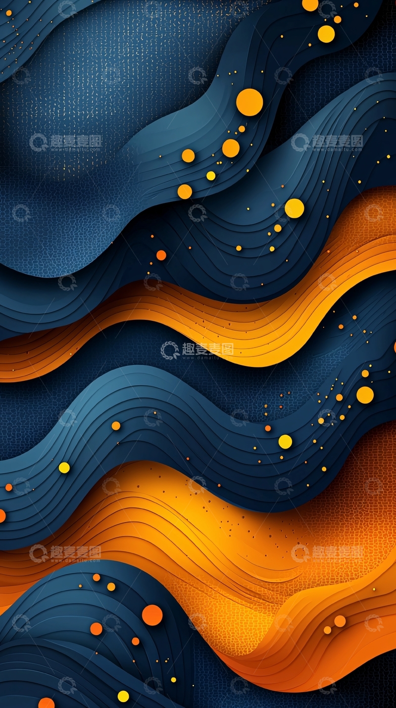 高清大图下载【趣麦麦图】蓝色金色流动曲线背景