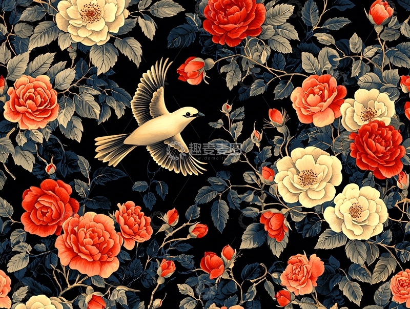 高清大图下载【趣麦麦图】红色白色玫瑰黑背景