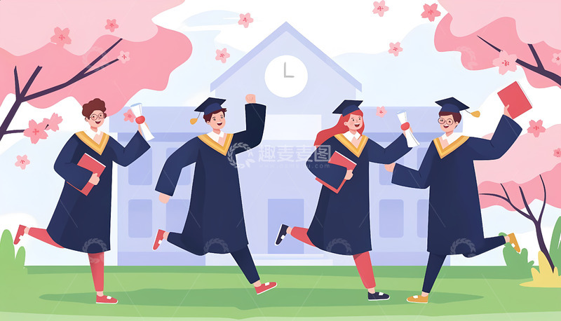 高清大图下载【趣麦麦图】创意卡通青春校园毕业季手绘插画1