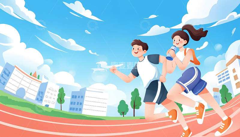 高清大图下载【趣麦麦图】创意卡通青春校园奔跑手绘插画1