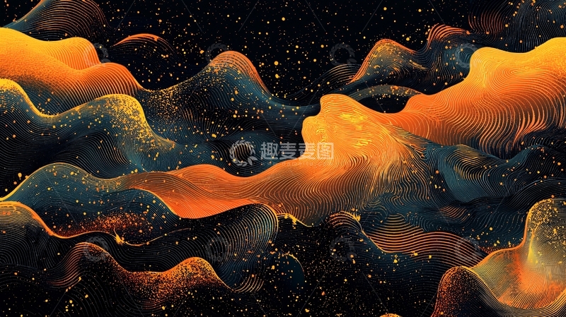 高清大图下载【趣麦麦图】金色星光点缀的抽象山脉