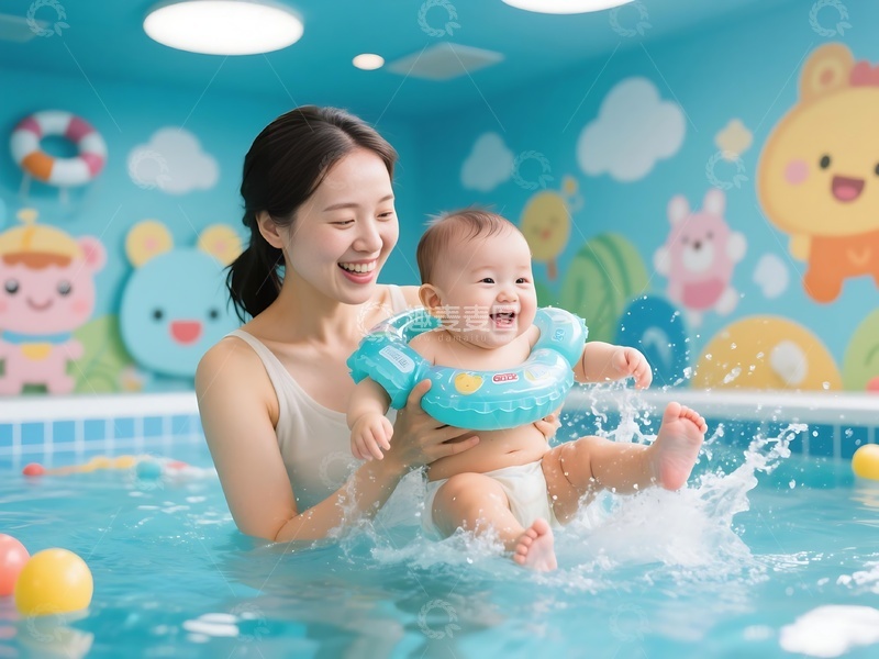高清大图下载【趣麦麦图】亲子泳池欢乐戏水互动画面
