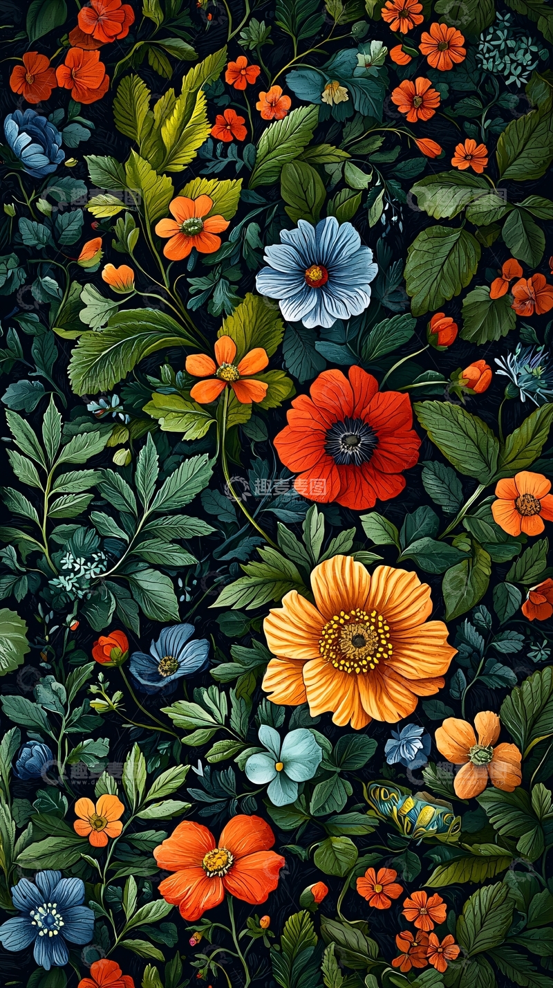 繁复的花卉和叶子图案