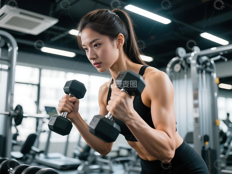 高清大图下载【趣麦麦图】女性健身房哑铃锻炼姿态