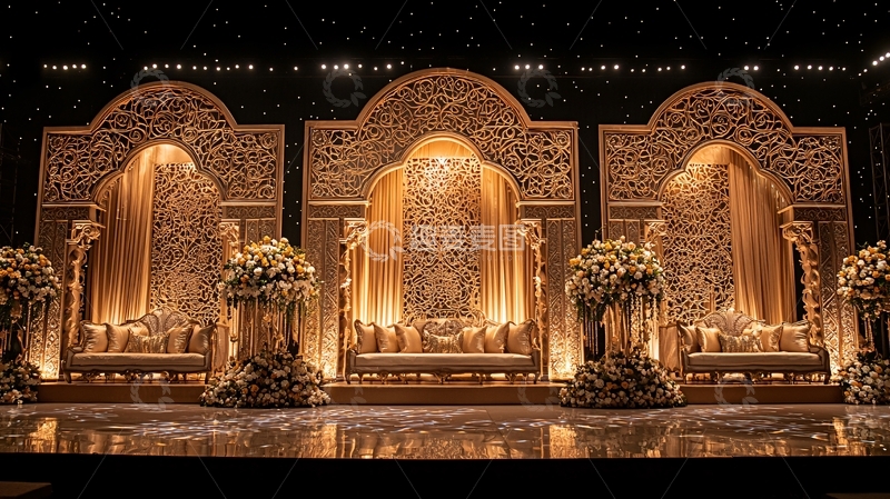 高清大图下载【趣麦麦图】金色雕花舞台背景
