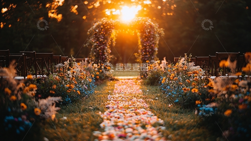 高清大图下载【趣麦麦图】婚礼花路夕阳