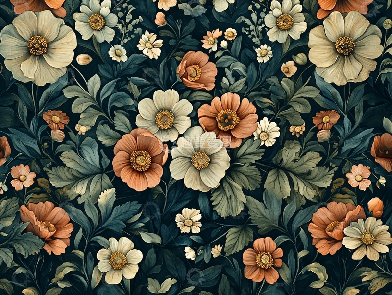 高清大图下载【趣麦麦图】繁复的米色和橙色花朵