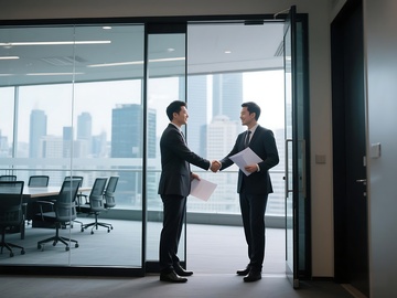 商务人士办公室外合作签约画面