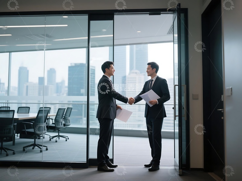 高清大图下载【趣麦麦图】商务人士办公室外合作签约画面