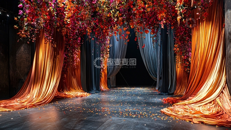 高清大图下载【趣麦麦图】舞台鲜花帷幔华丽装饰