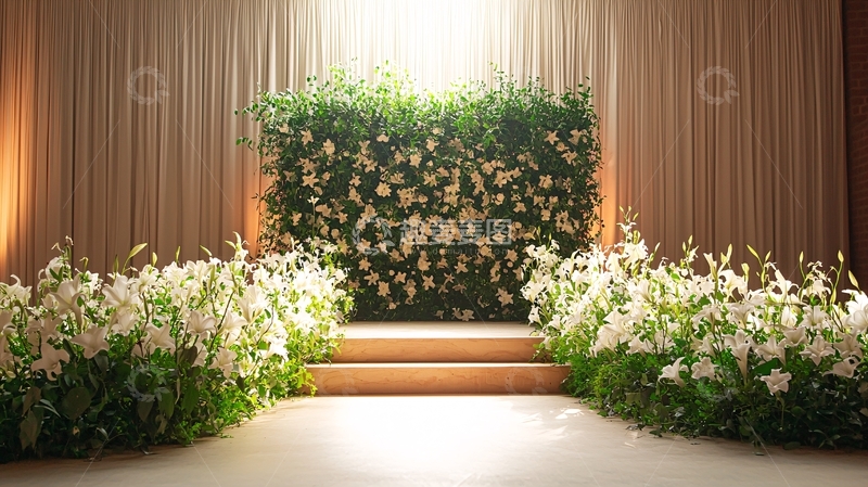 高清大图下载【趣麦麦图】白色花朵装饰的婚礼舞台