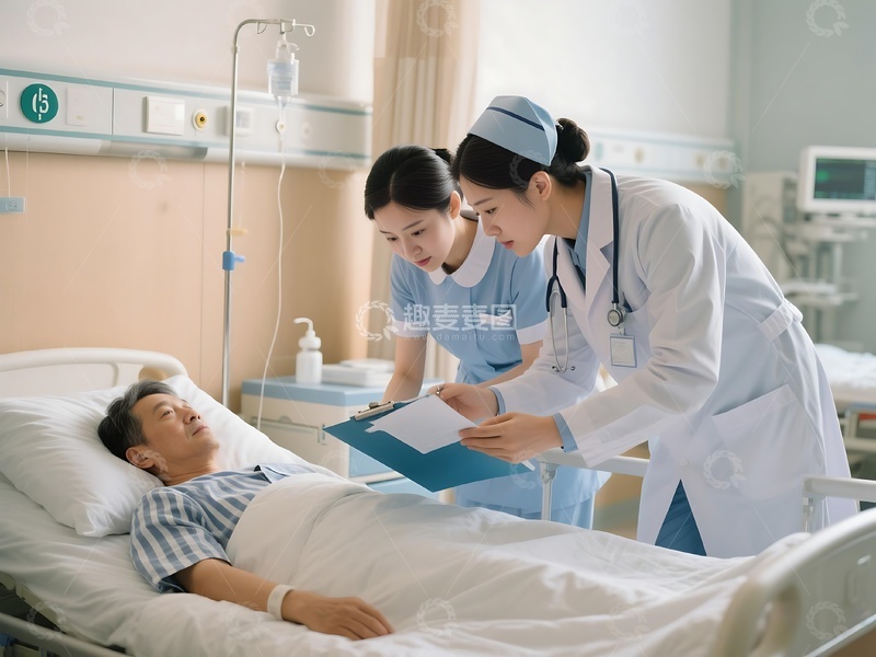 高清大图下载【趣麦麦图】医护人员病房细心护理患者