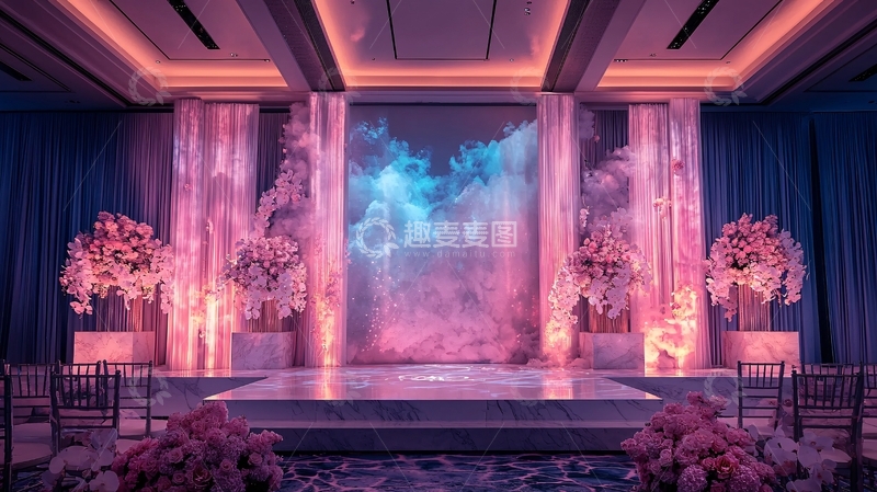 高清大图下载【趣麦麦图】婚礼舞台粉蓝色梦幻背景