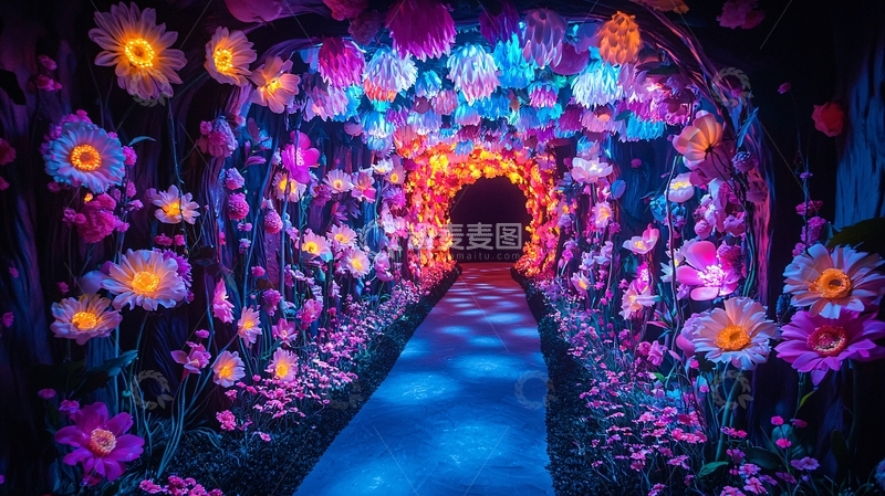 高清大图下载【趣麦麦图】花朵灯光隧道
