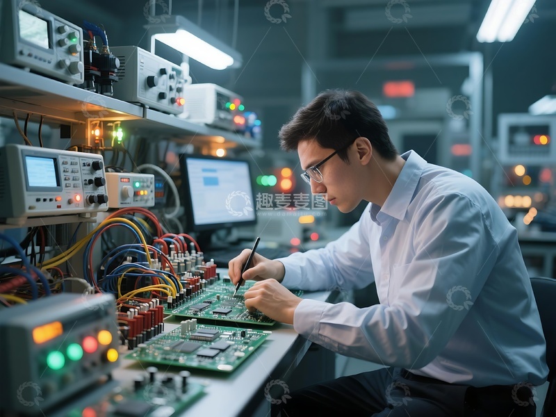 高清大图下载【趣麦麦图】科研人员实验室电子元件检测
