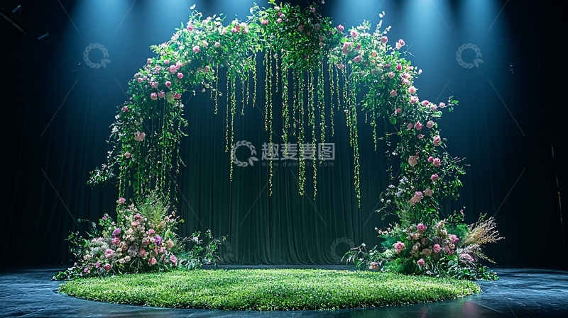 高清大图下载【趣麦麦图】鲜花拱门绿色草地舞台
