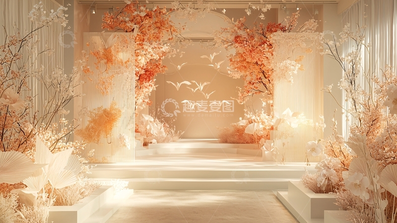 高清大图下载【趣麦麦图】米白色婚礼舞台背景