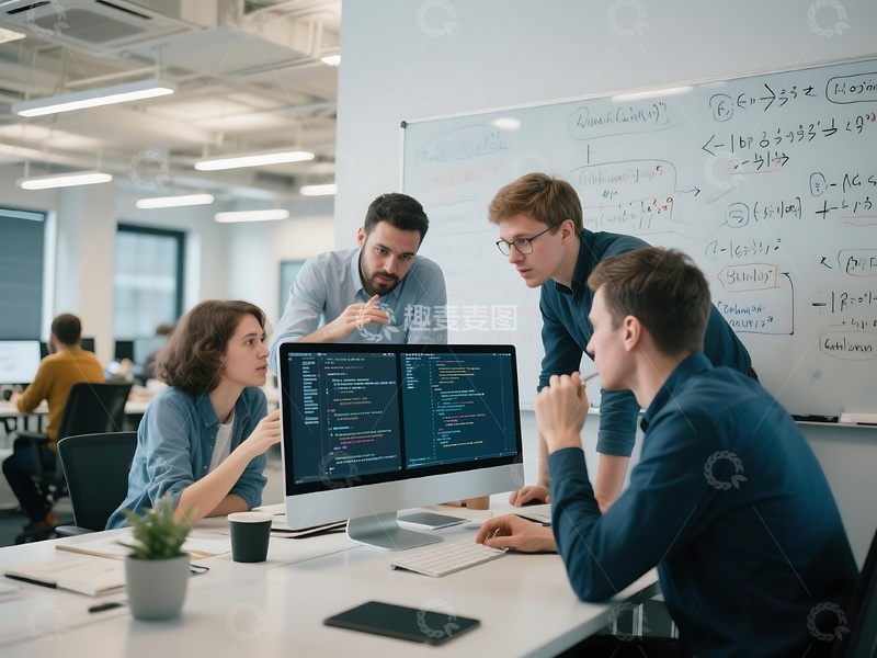 高清大图下载【趣麦麦图】职员办公室白板旁创意讨论时刻