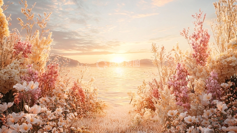 高清大图下载【趣麦麦图】水边花草的唯美日落
