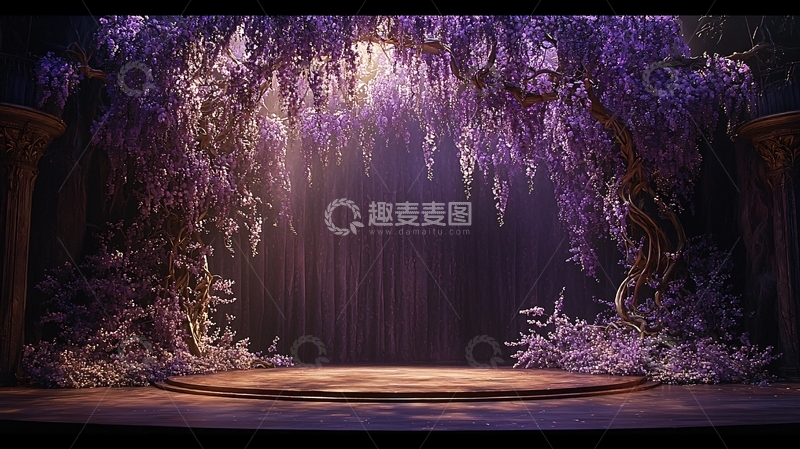 高清大图下载【趣麦麦图】紫藤花瀑布舞台背景