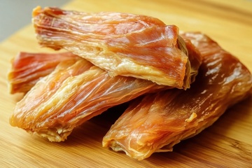 放在案板上的鸡肉干