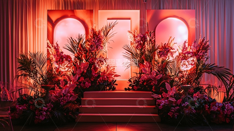 高清大图下载【趣麦麦图】红色调花艺舞台背景