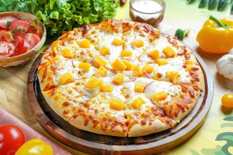 高清大图下载【趣麦麦图】黄桃块披萨美食
