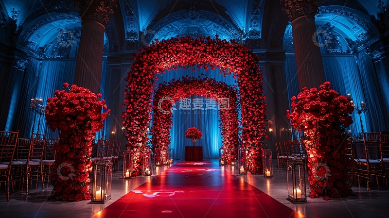 高清大图下载【趣麦麦图】红色玫瑰拱门婚礼现场