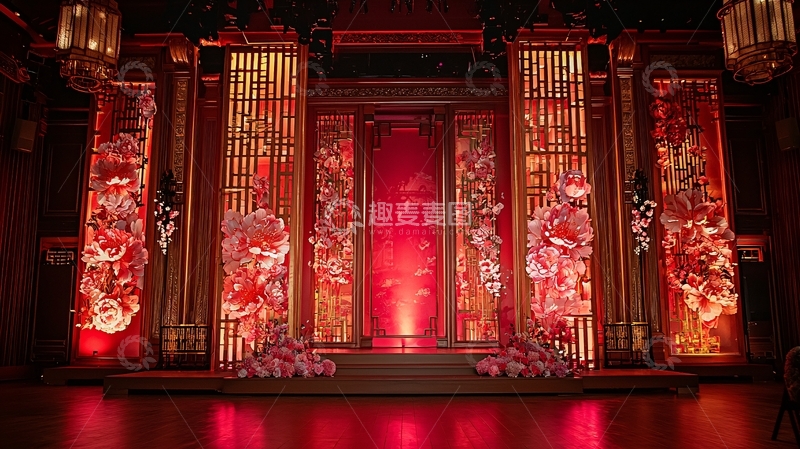 高清大图下载【趣麦麦图】华丽红色中式婚礼舞台